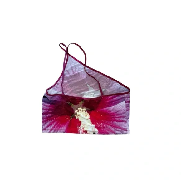 Paloma Wool Bella Hibiscus Print One Shoulder Crop Top size large - Picture 3 of 7